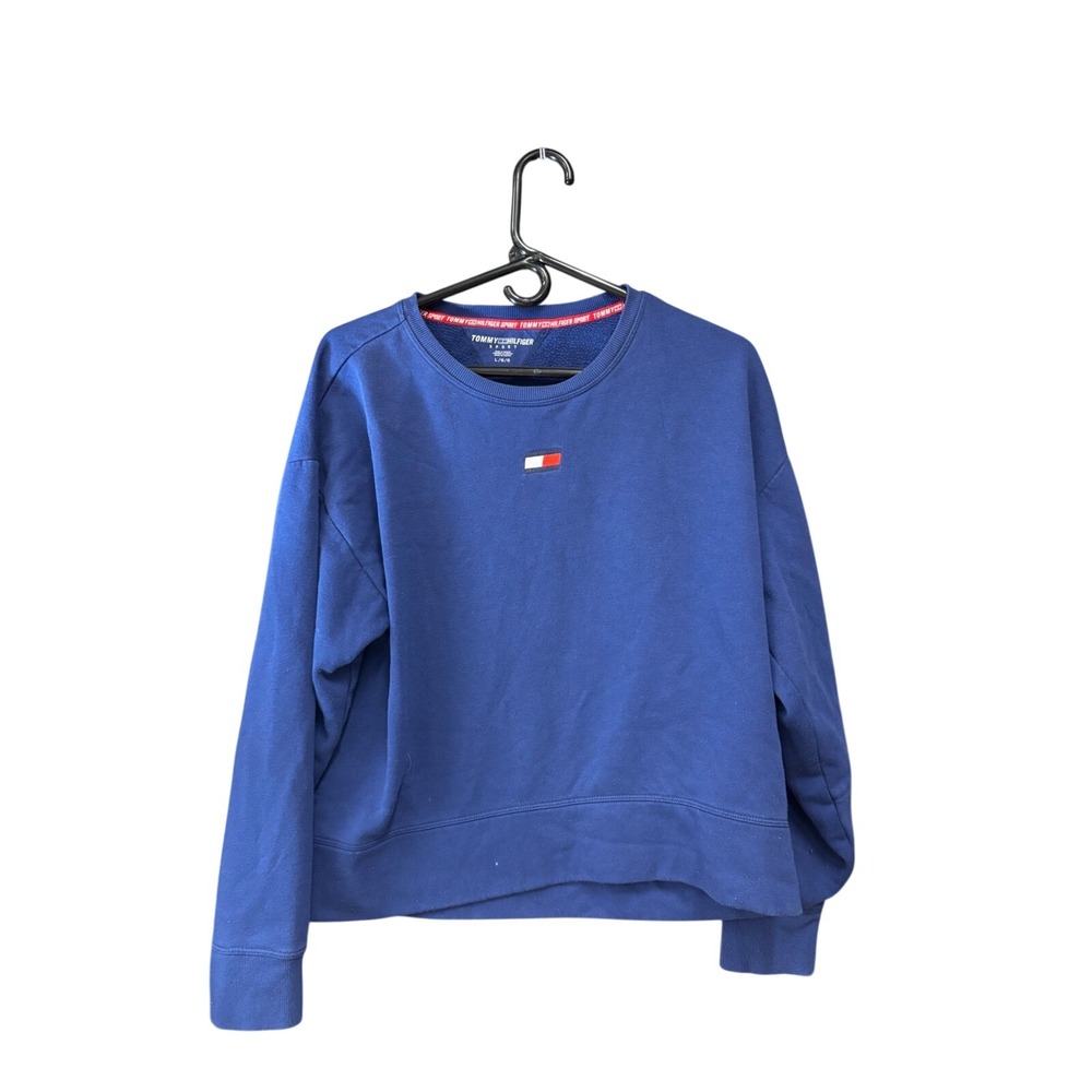 Tommy Hilfiger Sport Womens Royal Blue Crewneck Sweatshirt Logo Cropped Large‎